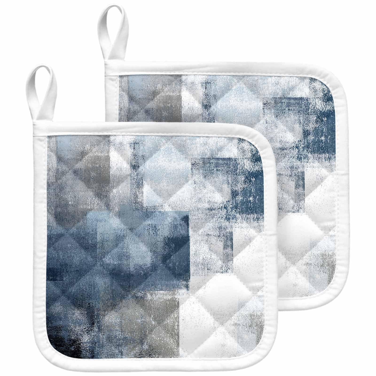 Blue Pot Holders for Kitchen Heatproof Potholder, 2 Pack Retro Oil Painted Modern Abstract Art Hot Pads Multipurpose Oven Pads Cloth Potholders Trivet for Cooking and Baking