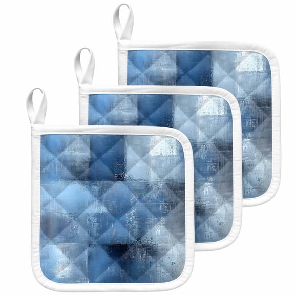 Blue Pot Holders for Kitchen Heatproof Potholder, 3 Pack Ombre Oil Painted Retro Abstract Art Modern Hot Pads Multipurpose Oven Pads Cloth Potholders Trivet for Cooking Baking