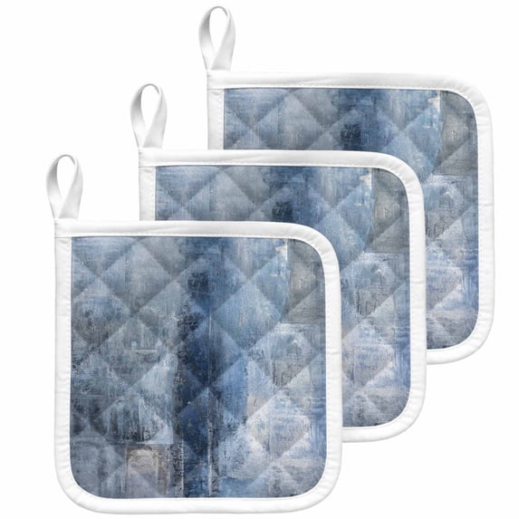 Blue Pot Holders for Kitchen Heatproof Potholder, 3 Pack Retro Oil Painting Modern Abstract Art Aesthetics Hot Pads Multipurpose Oven Pads Cloth Potholders Trivet for Cooking Baking
