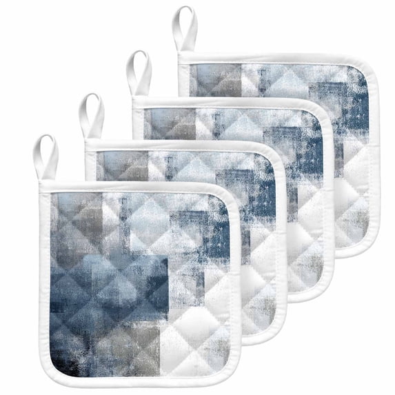 Blue Pot Holders for Kitchen Heatproof Potholder, 4 Pack Retro Oil Painted Modern Abstract Art Hot Pads Multipurpose Oven Pads Cloth Potholders Trivet for Cooking and Baking