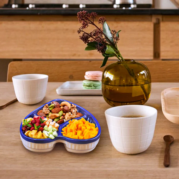 Blue Pottery Heart Shape Server