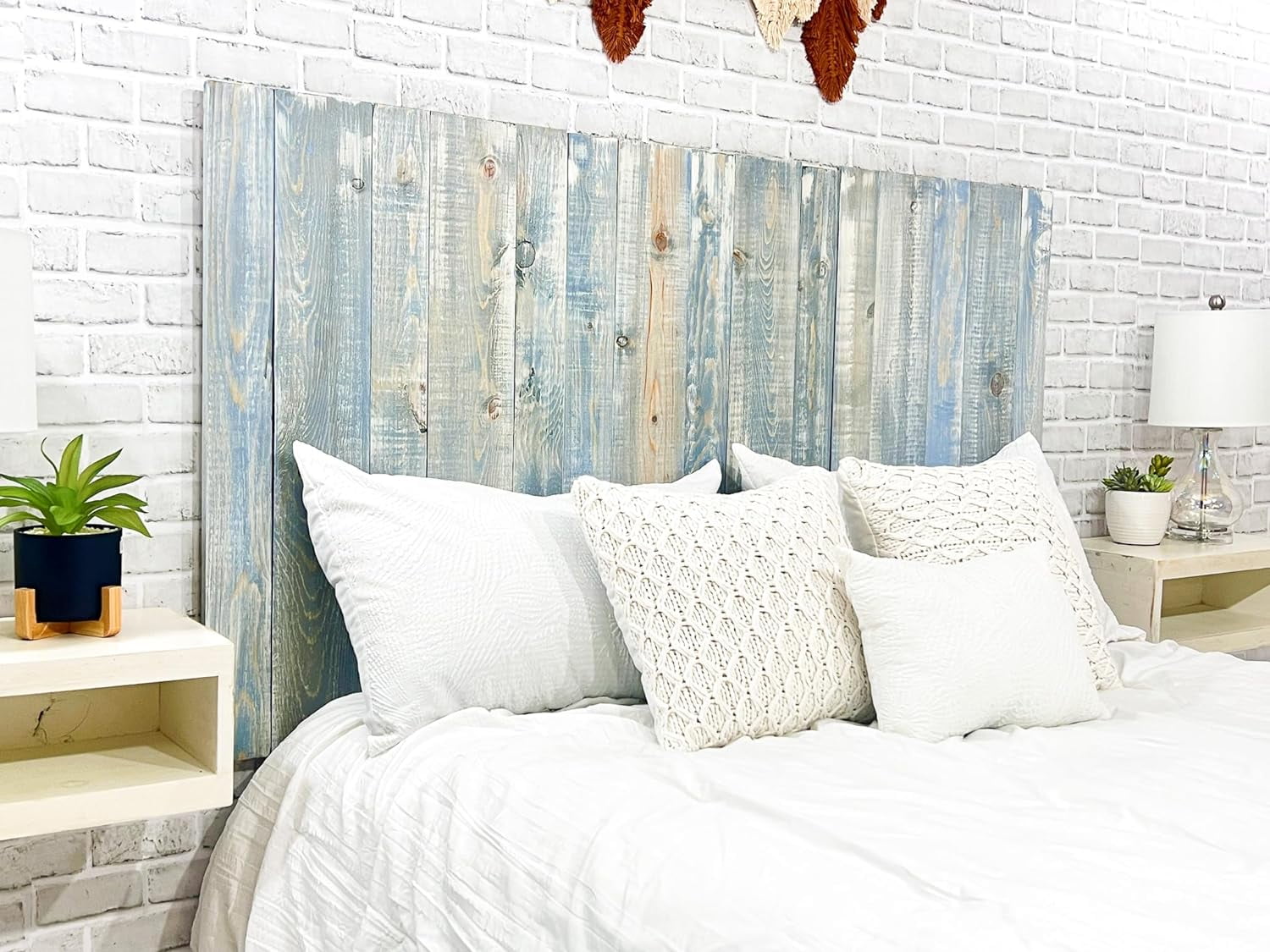 Blue Powderwash Headboard, Farmhouse Design Wood Headboard Wash Finish ...