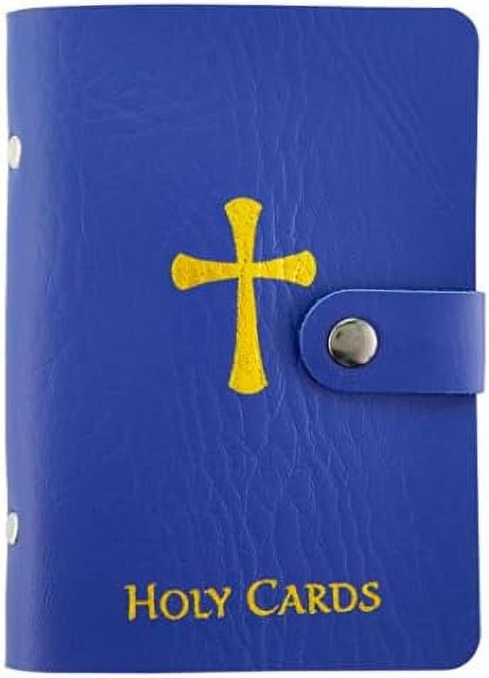 Blue Prayer Card Holder Faux Leather Holy Card Organizer For Religious Prayer Cards, Cards And