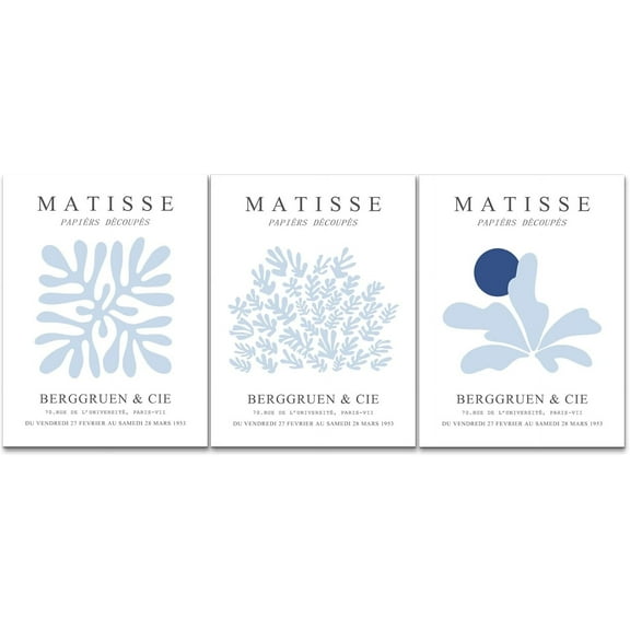 Blue Preppy Canvas Wall Art Poster Set of 3, Coastal Cowgirl Pictures Wall Decor Paintings, Trendy Cherry Guest Check Prints Aesthetic Home Decor for Teen Girls Bedroom Dorm