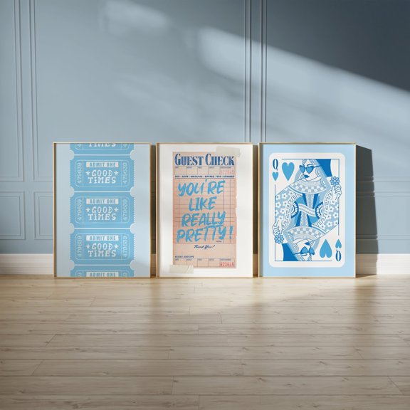 Blue Preppy Triptych Bar Poster