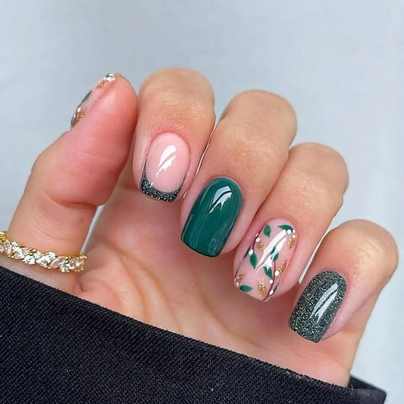 Blue Press on Nails Medium French Tip Fake Nails Square Glue on Nails Ombre Translucent Nails Press ons White Lines Acrylic Nails Medium False Nails for Women 24 Pcs Blue-1 Green French Tip