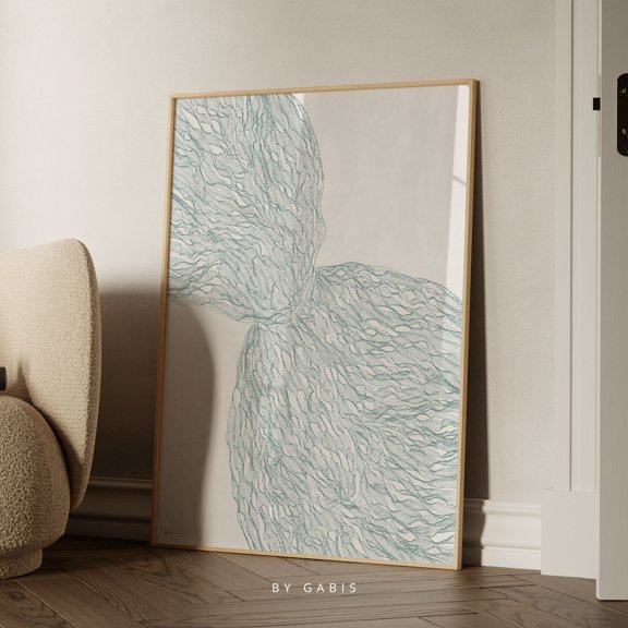Blue Print Poster, Modern Organic Lines Wall Art Instant , Poster Print Only