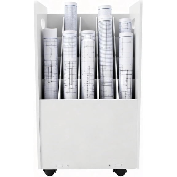 Blue Print Storage Organizer, 20 Slots Mobile Roll File Cart Blueprint Cabinet with Wheels File Storage Rack Roll Document Holder for Office and Home (White)