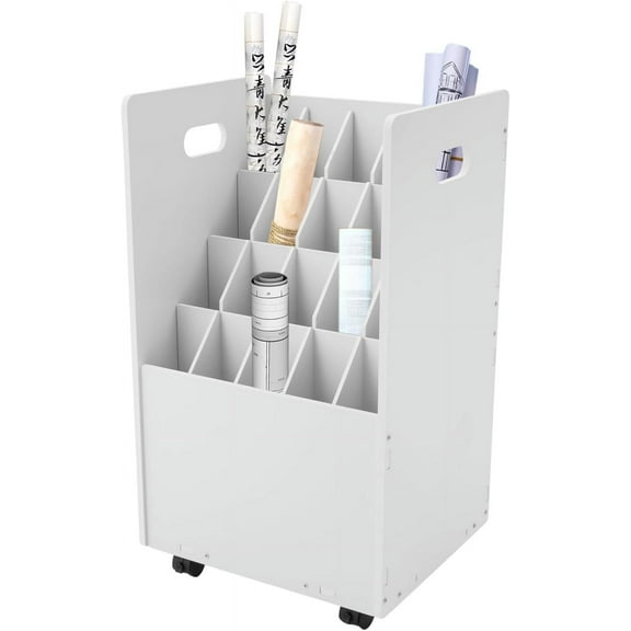 Blue Print Storage Organizer, 20 Slots Mobile Roll File Cart, Construction Plan Holders, Blueprint Cabinet with Wheels and Removable Dividers, Roll Files Storage for Office and Home (White, 20 Slots)