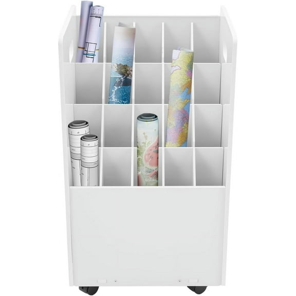Blue Print Storage Organizer, 20-slot Roll File Organizer, Movable File Storage Cart, Roll Document Holder for Office and Home (White, 20 Slot)