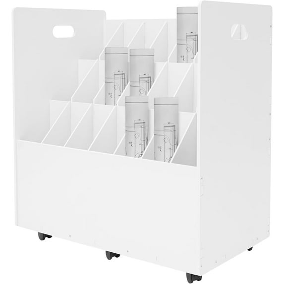 Blue Print Storage Organizer, 21 Slots Mobile Roll File Cart Blueprint Cabinet with Wheels File Storage Rack Roll Document Holder for Office and Home (White)