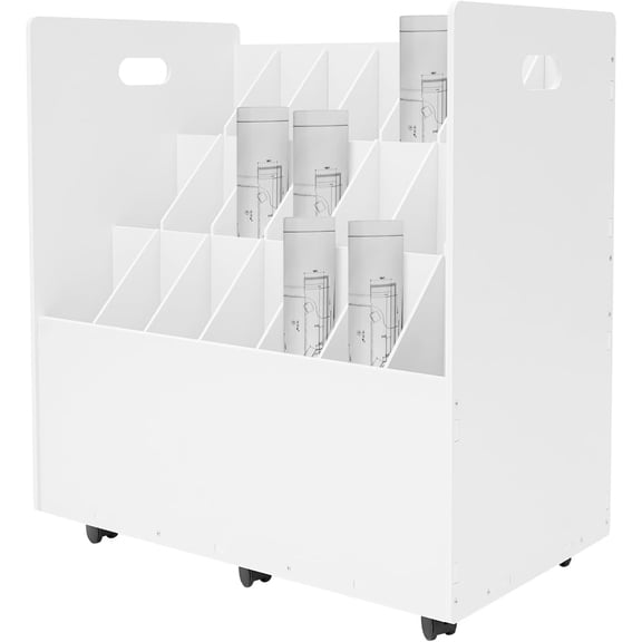 Blue Print Storage Organizer, 21 Slots Mobile Roll File Cart Blueprint Cabinet with Wheels File Storage Rack Roll Document Holder for Office and Home (White)