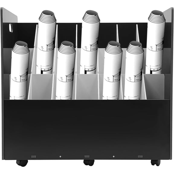 Blue Print Storage Organizer, 21 Slots Mobile Roll File Cart, Construction Plan Holders, Blueprint Cabinet with Wheels and Removable Dividers, Roll Files Storage for Office and Home (Black, 21 Slots)