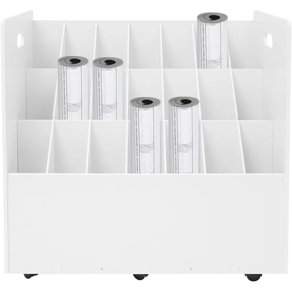 Blue Print Storage Organizer, 21 Slots Mobile Roll File Cart, Construction Plan Holders, Blueprint Cabinet with Wheels and Removable Dividers, Roll Files Storage for Office and Home (White, 21 Slots)
