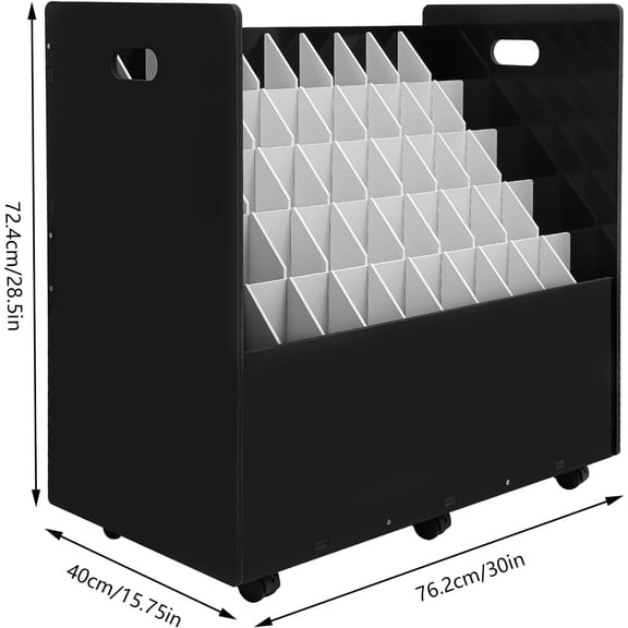 Blue Print Storage Organizer - Mobile Roll File Cart, Construction Plan Holders, Blueprint Cabinet with Wheels, Rolling Organizer Cart for Office and Home (Black, 50 slots)