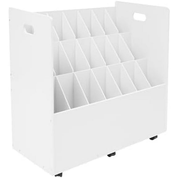 Blue Print Storage Organizer with Wheels, 21 Slots Mobile Blueprint Storage Rack Cart, Construction Plan Holder Roll Files Cart Map Poster Storage Cabinet for Office Home School, White