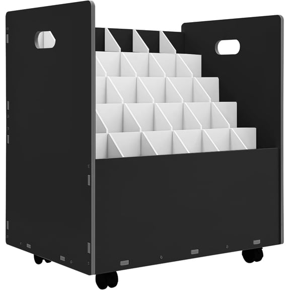 Blue Print Storage Organizer with Wheels, 30 Slots Mobile Blueprint Storage Rack Cart, Construction Plan Holder Roll Files Cart Map Poster Storage Cabinet for Office Home School, Black