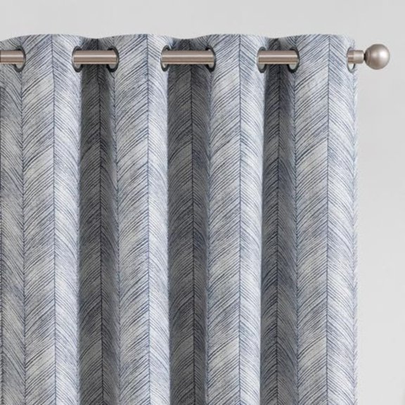 Blue Printed Curtains 96 Inch Length for Living Room Grommet Jacquard Curtains with Herringbone Pattern Modern Room Darkening Drapes Bedroom Window Curtain Set 2 Panels