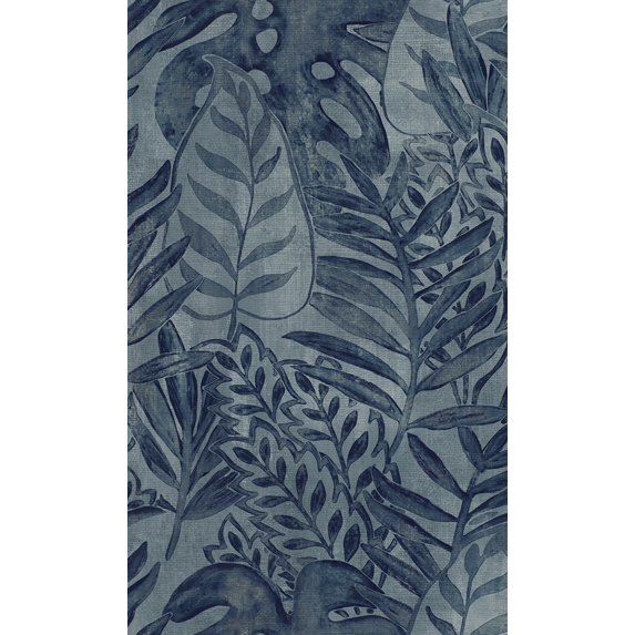 Blue Printed Leaves Tropical Wallpaper R8242