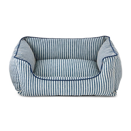 Vibrant Life Large High Wall Striped Dog Bed, Blue and Cream, 27" x 36"
