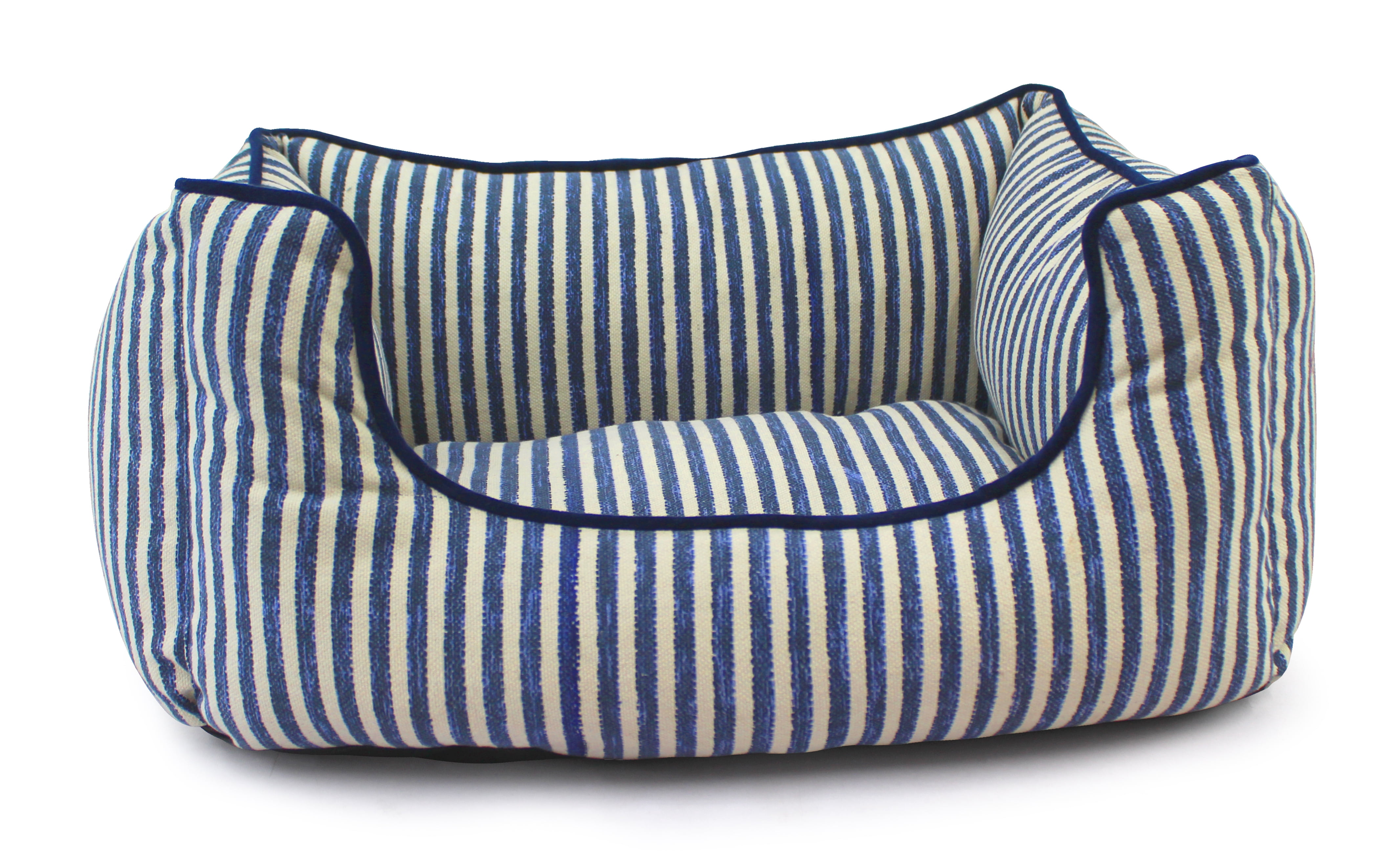 Vibrant Life Medium High Wall Striped Dog Bed, Blue and Cream, 21" x 27"