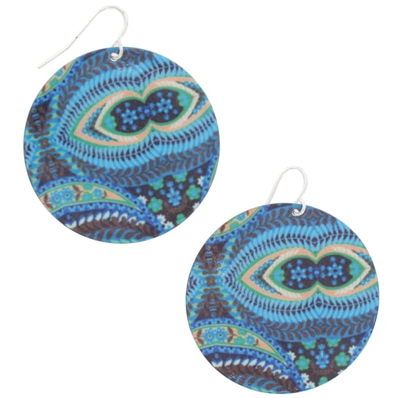 Blue Prints Round Disc Dangle Pierced Earrings Ladies Adult Female Women