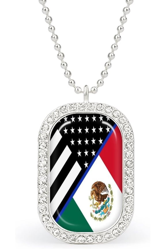 Blue Professional Line U.S. Mexican Flag Polished Square White Diamond Necklace for Women Diamond Pendant Jewelry Chain Gift[v493]