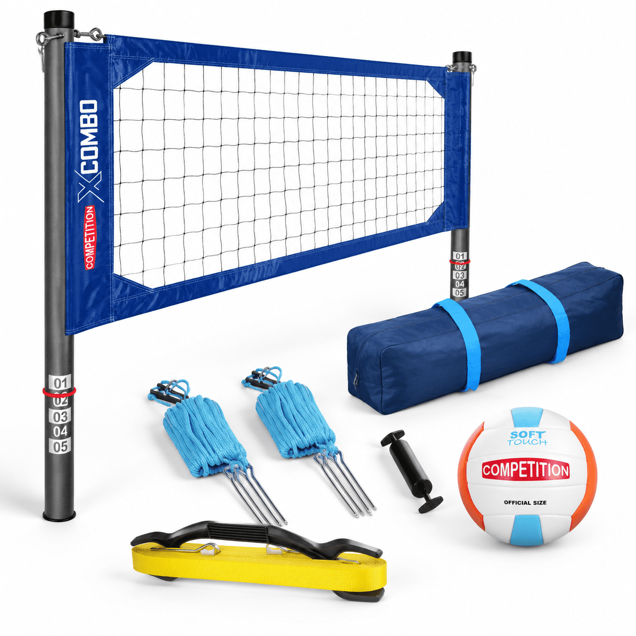 Blue Professional Outdoor Volleyball Net System with Adjustable ...