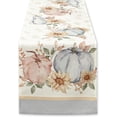 thumbnail image 1 of Blue Pumpkin Bordered Thanksgiving Tabletop, Stonewashed Fall Pumpkin and Sunflower Cottage Print Easy Care Fabric, Farmhouse Harvest, Table Runner, 14 x 108, 1 of 8