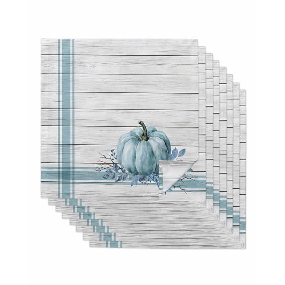 Blue Pumpkin Cloth Napkins Set of 8 Reusable Dinner Napkins, Thanksgiving Fall Leaf Country Farm Stripe Cocktail Napkin Washable Table Napkins for Wedding/Holiday Party/Baby Shower 20"x20"