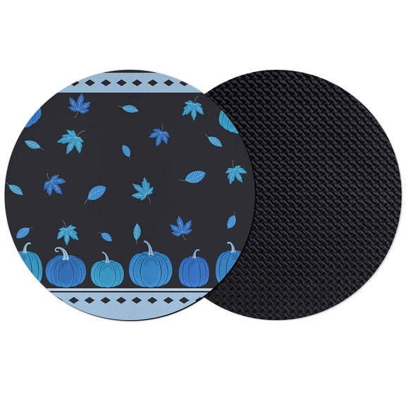Blue Pumpkin Coasters Set of 2, Absorbent Coasters for Drinks, Fall Thanksgiving Boho Geometric Check Coaster for Desk Coffee Table Protection, Home Decor House Warming Gifts 4"