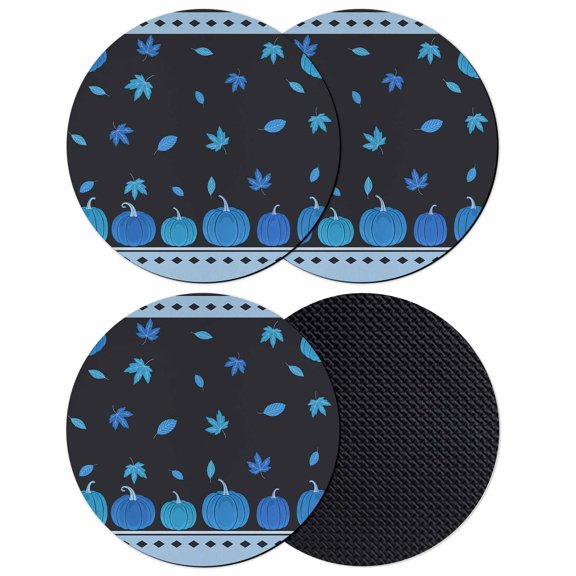 Blue Pumpkin Coasters Set of 4, Absorbent Coasters for Drinks, Fall Thanksgiving Boho Geometric Check Coaster for Desk Coffee Table Protection, Home Decor House Warming Gifts 4"