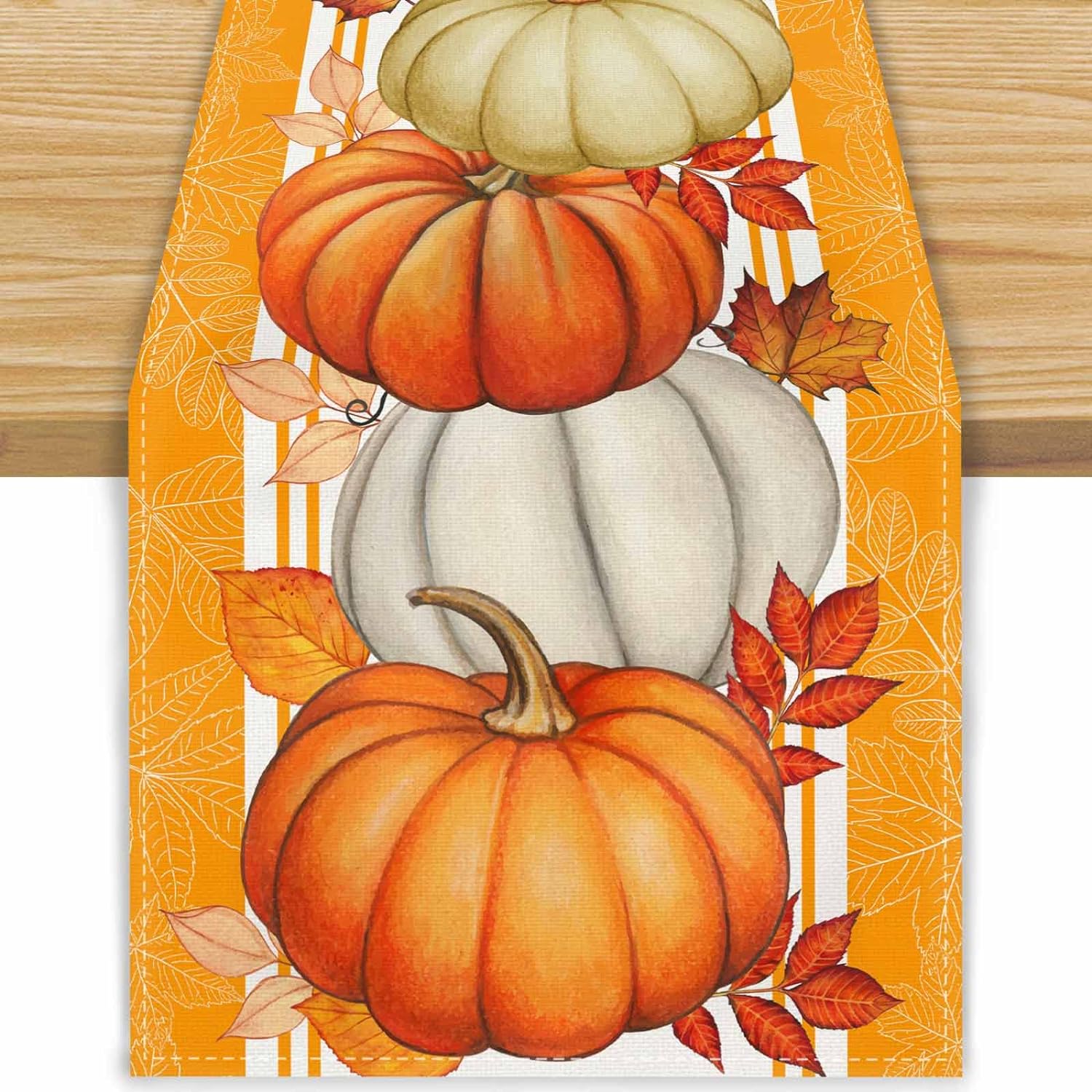 Blue Pumpkin Eucalyptus Leaves Fall Linen Table Runner Farmhouse Autumn ...
