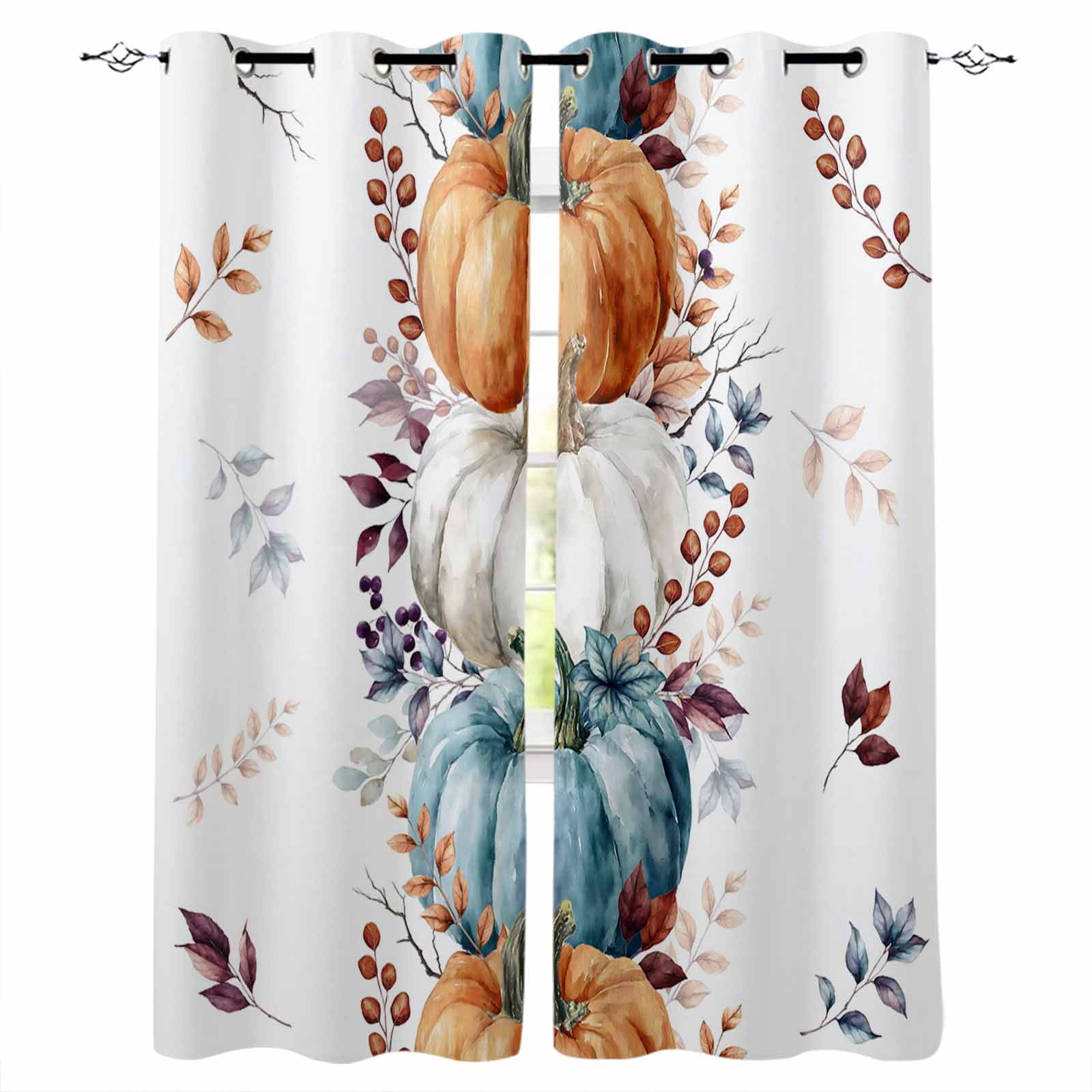 Blue Pumpkin Fall Blackout Curtains 63 Inches Long, Thanksgiving Autumn ...