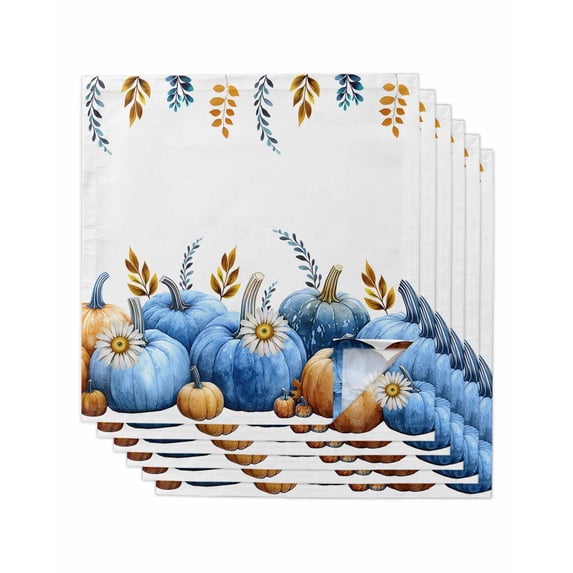 Blue Pumpkin Fall Cloth Napkins Set of 6 Reusable Dinner Napkins ...