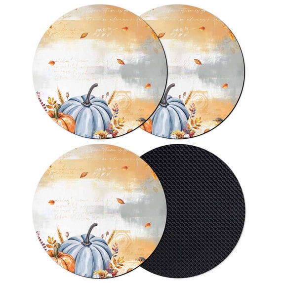 Blue Pumpkin Fall Coasters Set of 4, Absorbent Coasters for Drinks, Thanksgiving Autumn Leaves Rustic Bird Coaster for Desk Coffee Table Protection, Home Decor House Warming Gifts 4"