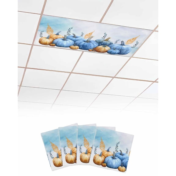 Blue Pumpkin Fall Fluorescent Light Covers for Ceiling Lights 4x2 feet,4 Pack Magnetic Light Filters for Classroom,Thanksgiving Botanical Pastoral Fluorescent Light Shade Panel for Office School