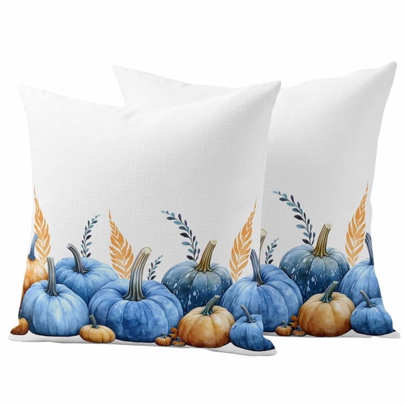 Blue Pumpkin Fall Outdoor Waterproof Pillow Covers, Thanksgiving Botanical Autumn Decorative Square Throw Pillowcase Sofa Cushion Sham for Patio/Couch/Chair, 24"x24" 2 Pack