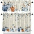 thumbnail image 1 of Blue Pumpkin Kitchen Curtains, Thanksgiving Fall Eucalyptus Leaves Beige 3-Piece Kitchen Curtain Valance and Tiers Set 24 Inch Length, Rod Pocket Half Window Curtains for Cafe Living Room Bathroom, 1 of 6