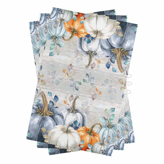 Blue Pumpkin Kitchen Towels Set of 3, Water Absorbent Dish Towel, Orange White Thanksgiving Autumn Eucalyptus Decorative Hand Towels - Quick Drying Cloth for Cooking Baking, 18x28 Inch