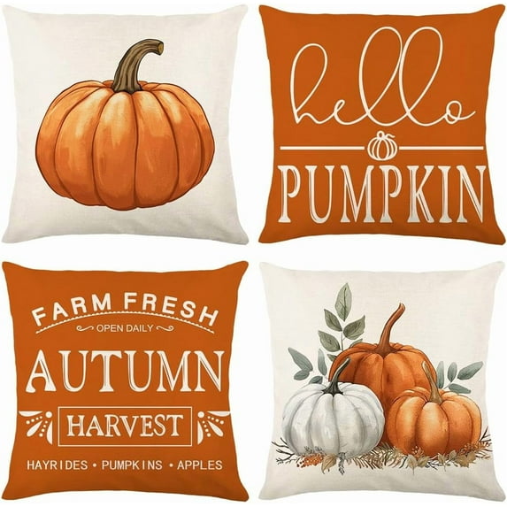 Blue Pumpkin Pillow Covers 16x16 Inch Set of 4 Hello Pumpkin Indoor Outdoor Decorative Throw Pillow Cover Farmhouse Autumn Pillow Case Thanksgiving Harvest Bedroom Sofa Cushion Couch Decor