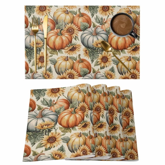 Blue Pumpkin Placemats Set of 8 Orange Thanksgiving Fall Sunflower ...