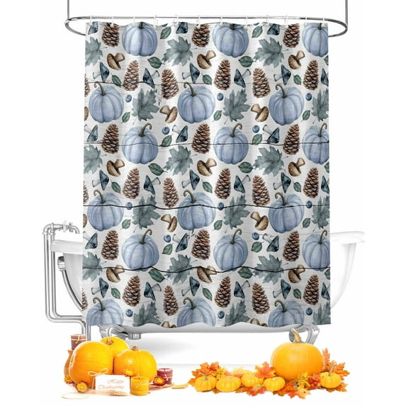 Blue Pumpkin Shower Curtain Set ，Waterproof Fabric Shower Curtains Pine Cone Watercolor Maple Leaf White Wood Shower Curtains for Bathroom,Bathroom Decor 36"x78"