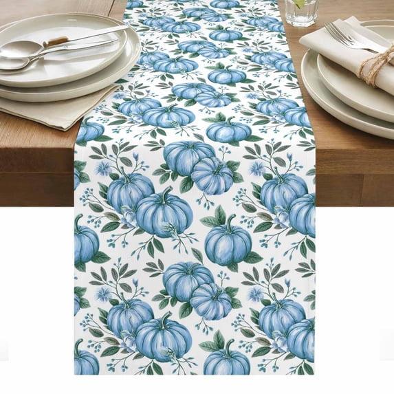 Blue Pumpkin Table Runner - 48 Inch Long, Kitchen Dining Table Runner Dresser Scarves, Thanksgiving Autumn Fall Leaf Flower Farmhouse Decor for Coffee Tables Wedding Party Banquet