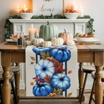 Blue Pumpkin Table Runner, Autumn Thanksgiving Kitchen Dining Table Decoration for Home Party Decor 13x36 Inches