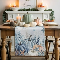 Blue Pumpkin Table Runner, Autumn Thanksgiving Kitchen Dining Table Decoration for Home Party Decor 13x48 Inches