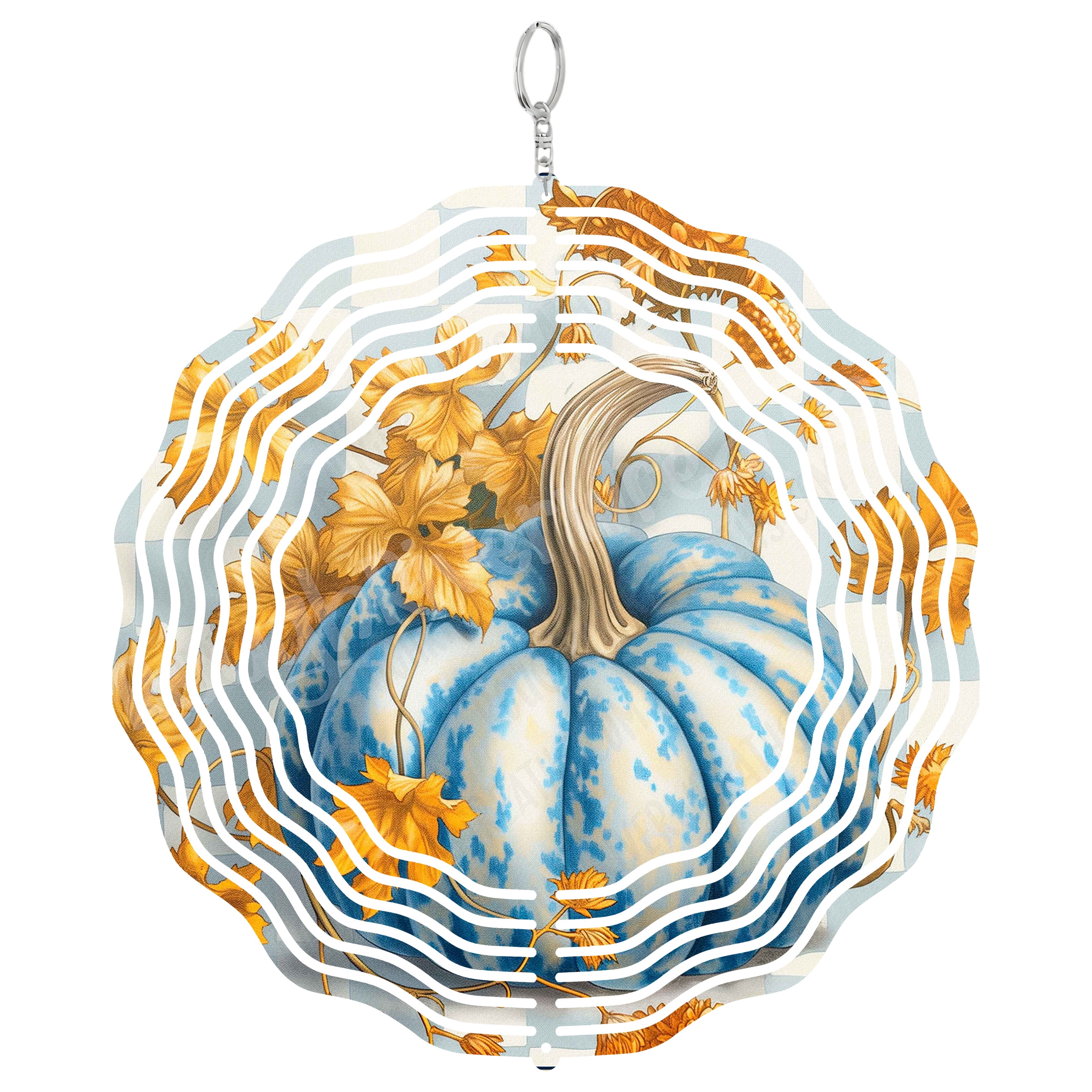 Blue Pumpkin Wind Spinner Metal Outdoor Decor Fall Farmhouse Speckled ...