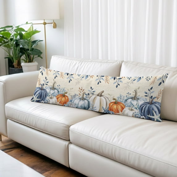 Blue Pumpkins Fall Body Pillow Covers 20"x54", Thanksgiving Leaves Farmhouse Soft Brushed Microfiber Breathable Throw Pillow Covers, Decorative Pillowcase with Zipper for Couch Sofa Bedroom