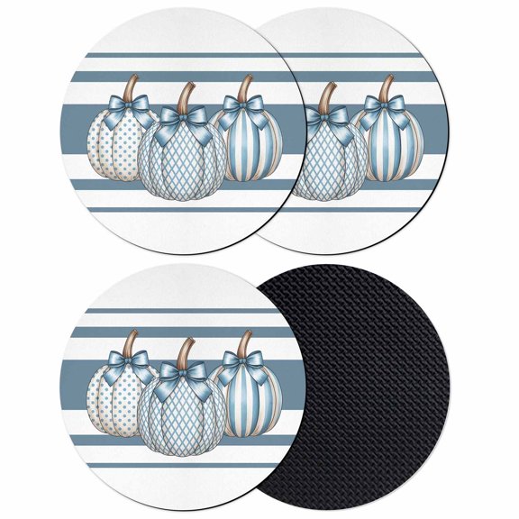 Blue Pumpkins Fall Coasters Set of 4, Absorbent Coasters for Drinks, Thanksgiving Plaid Striped Coaster for Desk Coffee Table Protection, Home Decor House Warming Gifts 4"