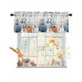 thumbnail image 1 of Blue Pumpkins Fall Curtain Valance for Windows/Kitchen/Living Room/Bedroom, Thanksgiving Eucalyptus Leaves Wooden Rod Pocket Window Treatment Short Drape Topper Small Tier Cafe Curtains Panel 42X12, 1 of 7